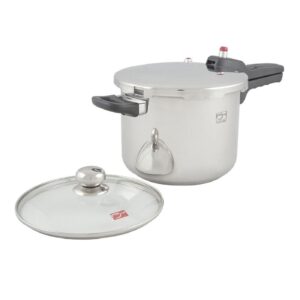 دیگ زودپز استیل کف سه لایه ۶ لیتری پارس همراه با درِ پيركس سایز ۲۲