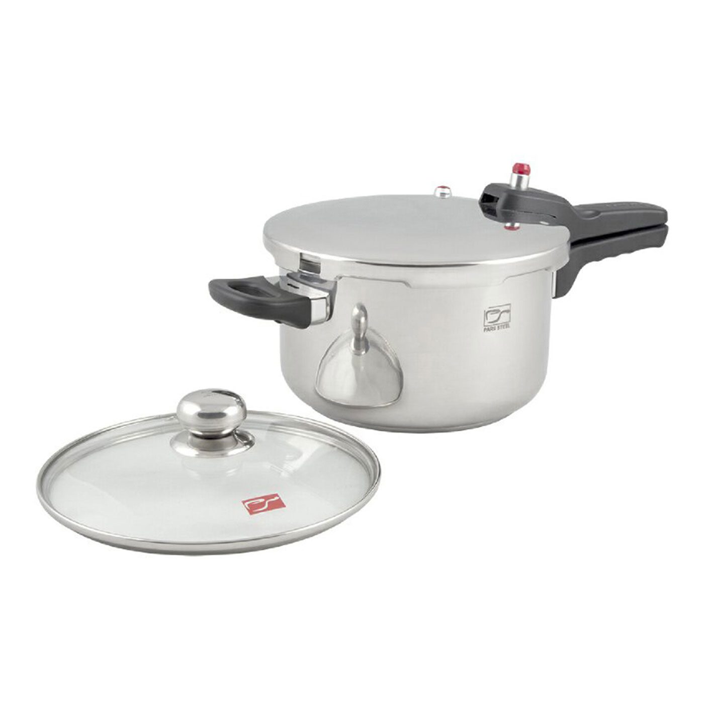 ديگ زودپز استیل کف سه لایه پارس ۴/۵ ليتری با در پیرکس