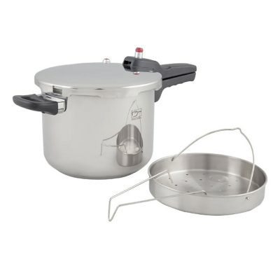 دیگ زودپز استیل پارس کف سه لایه با سبد بخارپز ۶ لیتری