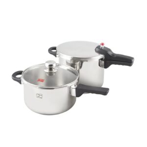 دیگ زودپز استیل دوقلو با در پیرکس کف سه لایه 4/5 و 6 لیتری