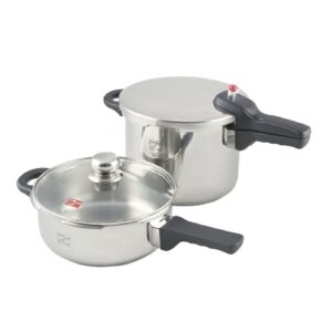 دیگ زودپز دو قلوی استیل پارس کف سه لایه با در پیرکس ۳ و ۶ لیتری