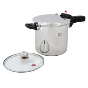 دیگ زودپز استیل در پیرکس کف سه لایه ۷ لیتری