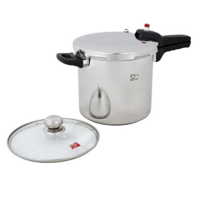 دیگ زودپز استیل در پیرکس کف سه لایه ۷ لیتری