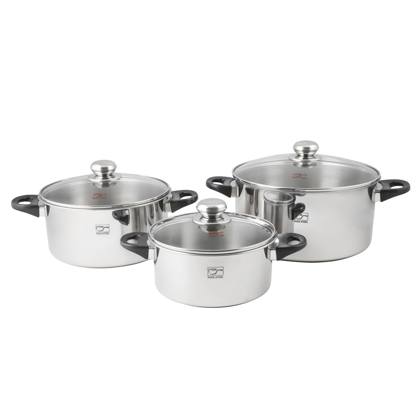 سرویس قابلمه ۸ پارچه استیل دسته باکالیت پارس کف سه لایه