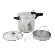 ديگ زودپز استیل کف سه لایه پارس ۷ ليتری با در پيركس و سبد بخار پز