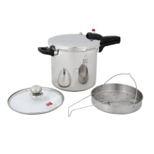 ديگ زودپز استیل کف سه لایه پارس ۷ ليتری با در پيركس و سبد بخار پز