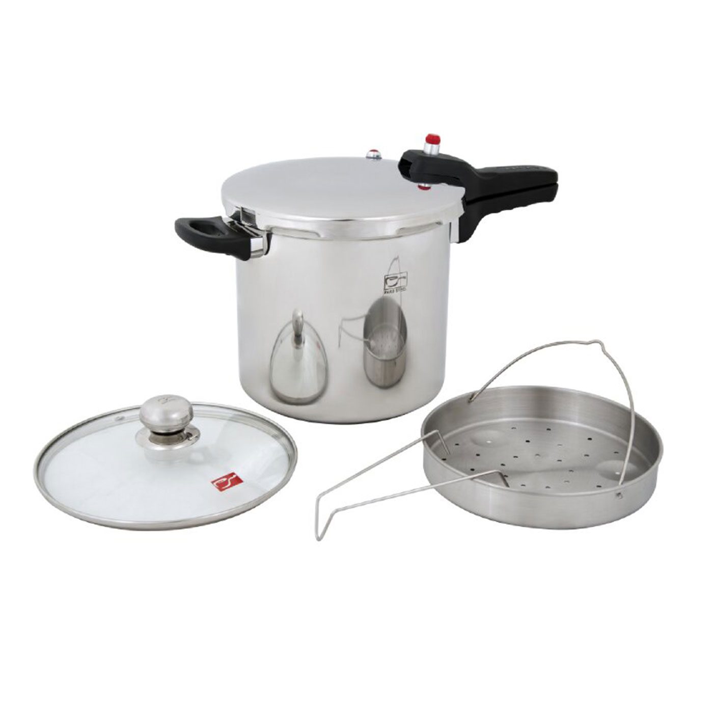 ديگ زودپز استیل کف سه لایه پارس ۷ ليتری با در پيركس و سبد بخار پز