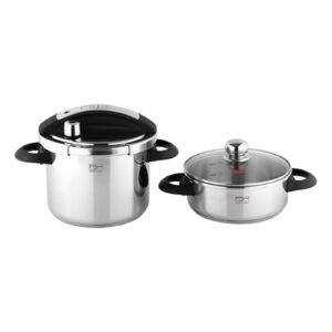 دیگ زودپز دوقلوی پارس استیل مدل شف با در پیرکس ۳ و ۶ لیتری