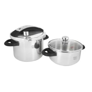 دیگ زودپز دوقلوی استیل کف سه لایه ۴ و ۶ لیتری مدل شف سایز ۲۲