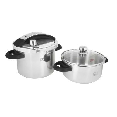 دیگ زودپز دوقلوی استیل کف سه لایه ۴ و ۶ لیتری مدل شف سایز ۲۲