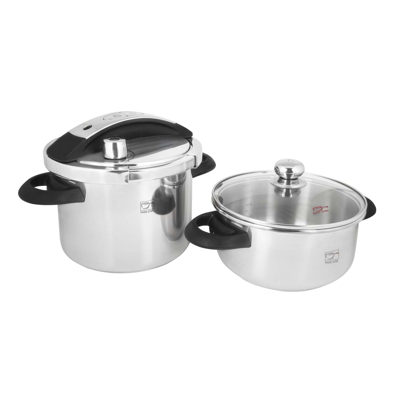 دیگ زودپز دوقلوی استیل کف سه لایه ۴ و ۶ لیتری مدل شف سایز ۲۲