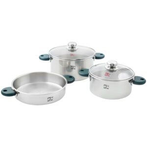 سرویس قابلمه ۵ پارچه استیل مدل رایکا دسته سبز کف سه لایه