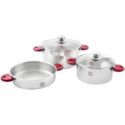 سرویس قابلمه استیل( کف سه لایه )۵ پارچه مدل رایکا دسته قرمز