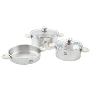 سرویس قابلمه استیل کف سه لایه ۵ پارچه مدل رایکا دسته سفید