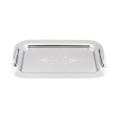 سینی مانا استیل وسط طرح‌دار نقره‌ای