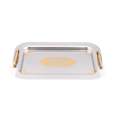 سینی مانا استیل وسط طرح‌دار طلایی