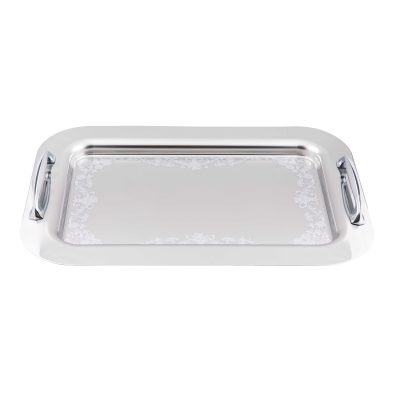 سینی مانا استیل دور طرح‌دار نقره‌ای