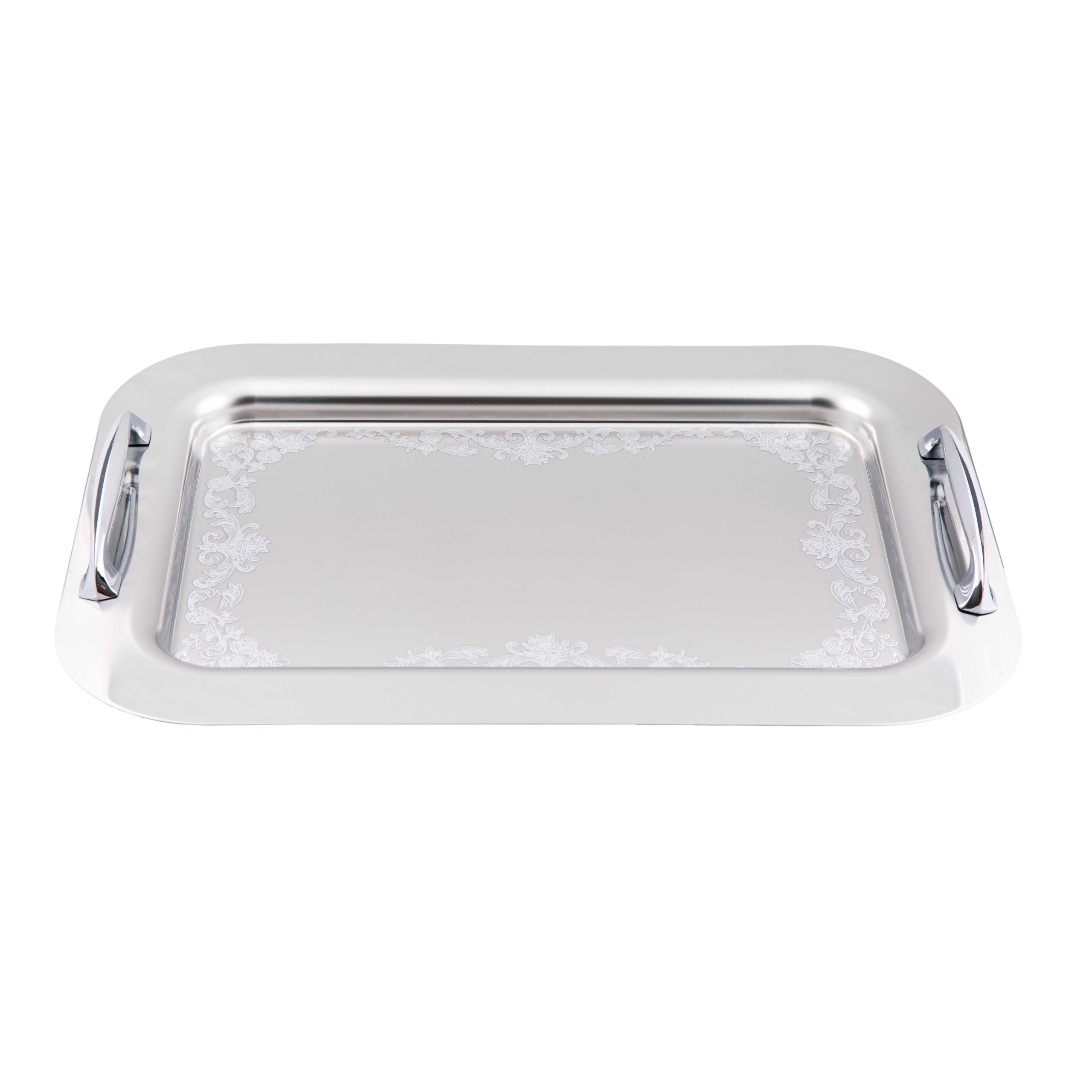 سینی مانا استیل دور طرح‌دار نقره‌ای