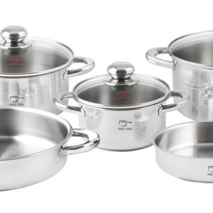 سرویس قابلمه استیل دسته فلزی کف سه لایه ۸ پارچه