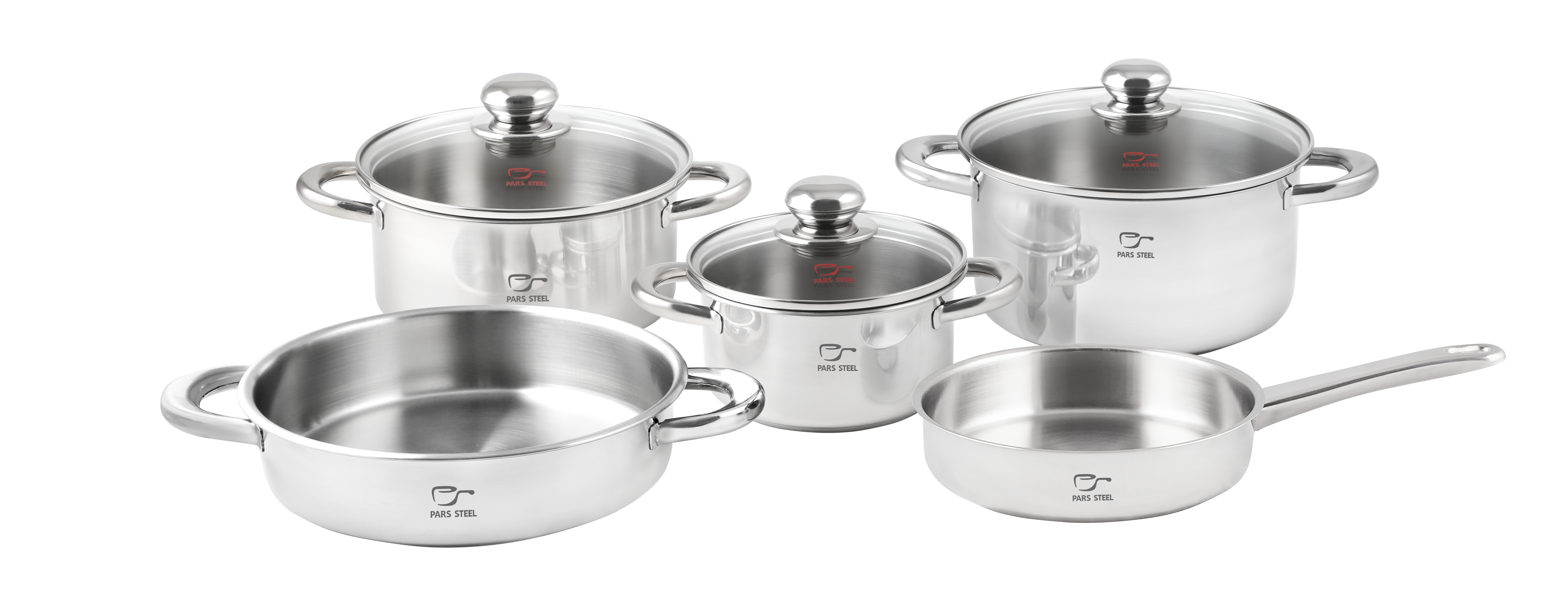 سرویس قابلمه استیل دسته فلزی کف سه لایه ۸ پارچه