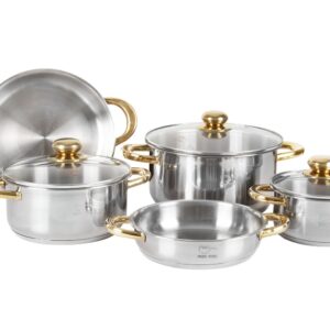 سرویس قابلمه استیل ۸ پارچه دسته طلایی