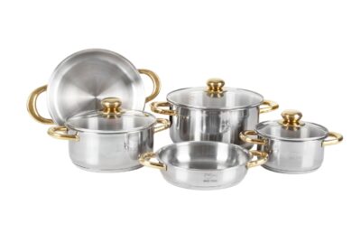 سرویس قابلمه استیل ۸ پارچه دسته طلایی