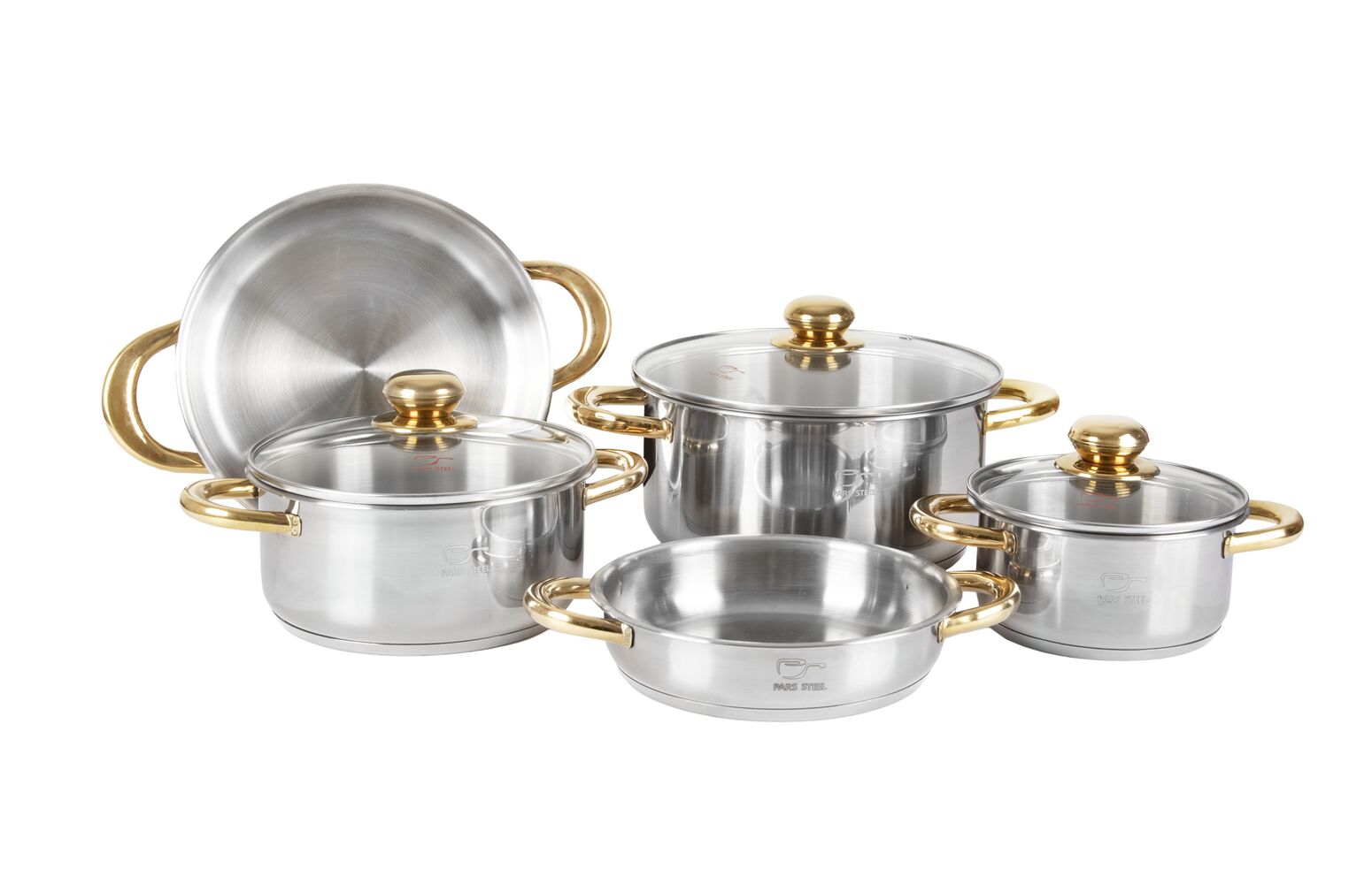 سرویس قابلمه استیل ۸ پارچه دسته طلایی