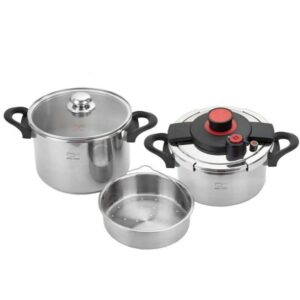 دیگ زودپز دوقلوی استیل کف سه لایه ۴ و ۶ لیتری مدل وستا