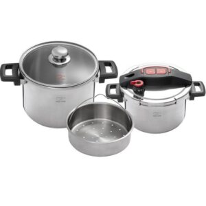 دیگ زودپز دوقلوی استیل کف سه لایه ۴ و ۶ لیتری مدل کلیپسو