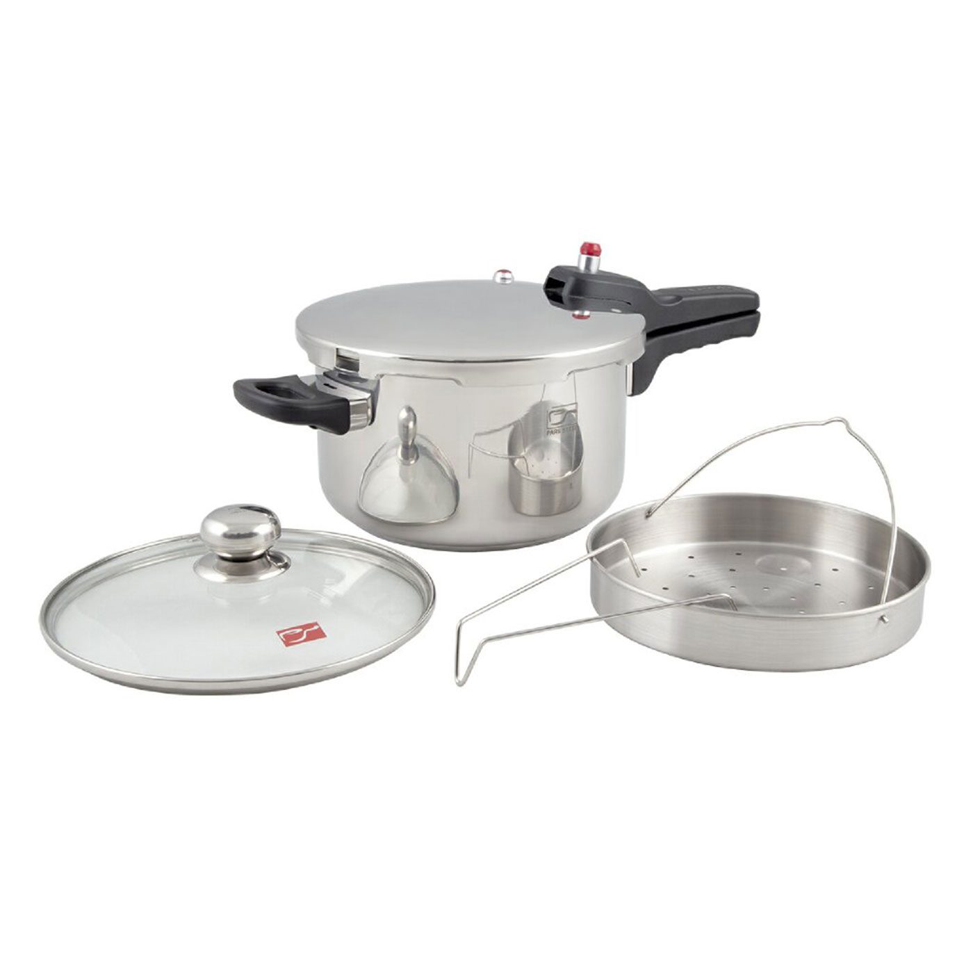 ديگ زودپز استیل کف سه لایه پارس ۴/۵ ليتری با در پیرکس و سبد بخار پز