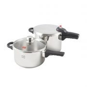 دیگ زودپز استیل دوقلو با در پیرکس کف سه لایه 4/5 و 6 لیتری