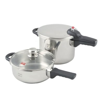 دیگ زودپز دو قلوی استیل پارس کف سه لایه با در پیرکس ۳ و ۶ لیتری