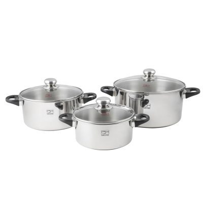 سرویس قابلمه ۸ پارچه استیل دسته باکالیت پارس کف سه لایه