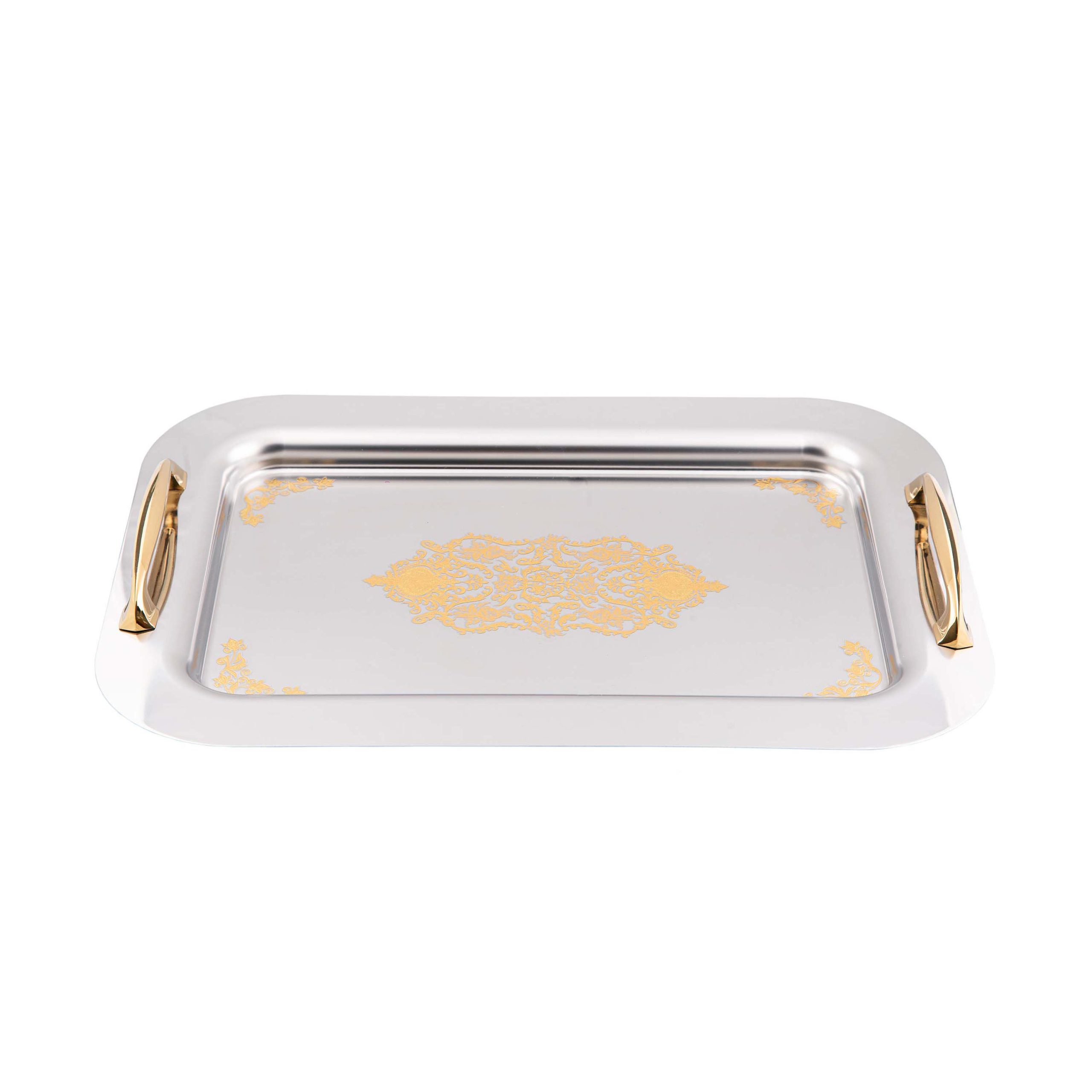 سینی مانا استیل وسط طرح‌دار طلایی